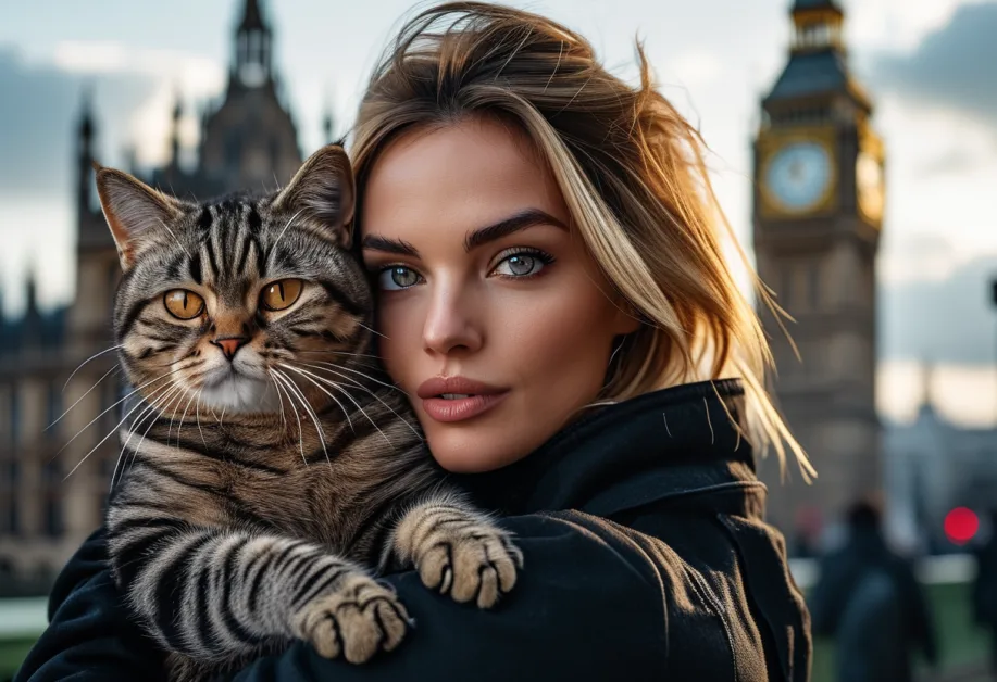 แมวอเมริกันช็อตแฮร์ขี้เล่นกับวิวบิ๊กเบน - ความลงตัวระหว่างความน่ารักและสถาปัตยกรรมระดับโลก