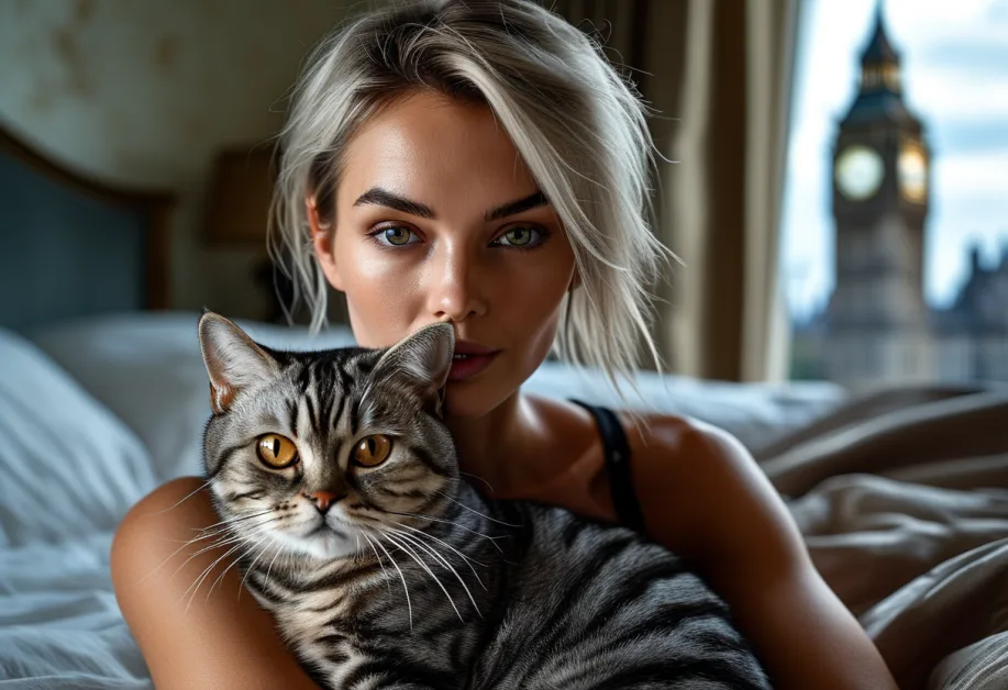 แมวอเมริกันช็อตแฮร์และบิ๊กเบนในลอนดอน - ภาพถ่ายสุดพิเศษของแมวพันธุ์ขนสั้นในบรรยากาศยุโรป