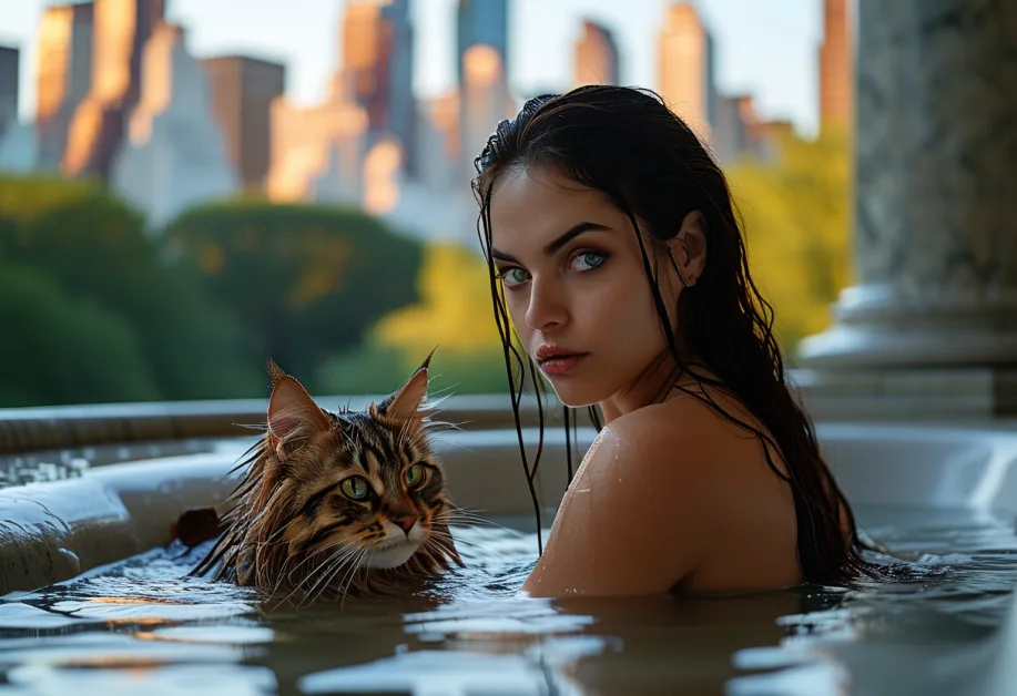 แมวไซบีเรียนสุดน่ารักที่กำลังงีบหลับใต้ร่มเงาต้นไม้ใหญ่ในสวนสาธารณะ ให้ความรู้สึกสบายและผ่อนคลาย