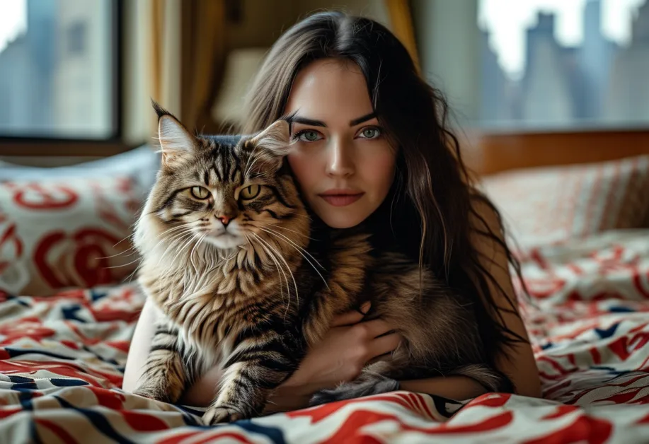 แมวไซบีเรียนแสนขี้เล่นกำลังวิ่งเล่นอย่างมีชีวิตชีวาในสวนสาธารณะ ท่ามกลางแดดอ่อน ๆ ยามเย็น