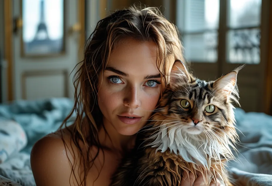 แมวนอร์วีเจียนฟอเรสต์พักผ่อนกับวิวหอไอเฟล - บรรยากาศสุดชิลล์ของแมวป่าจากนอร์เวย์ท่ามกลางเมืองปารีส