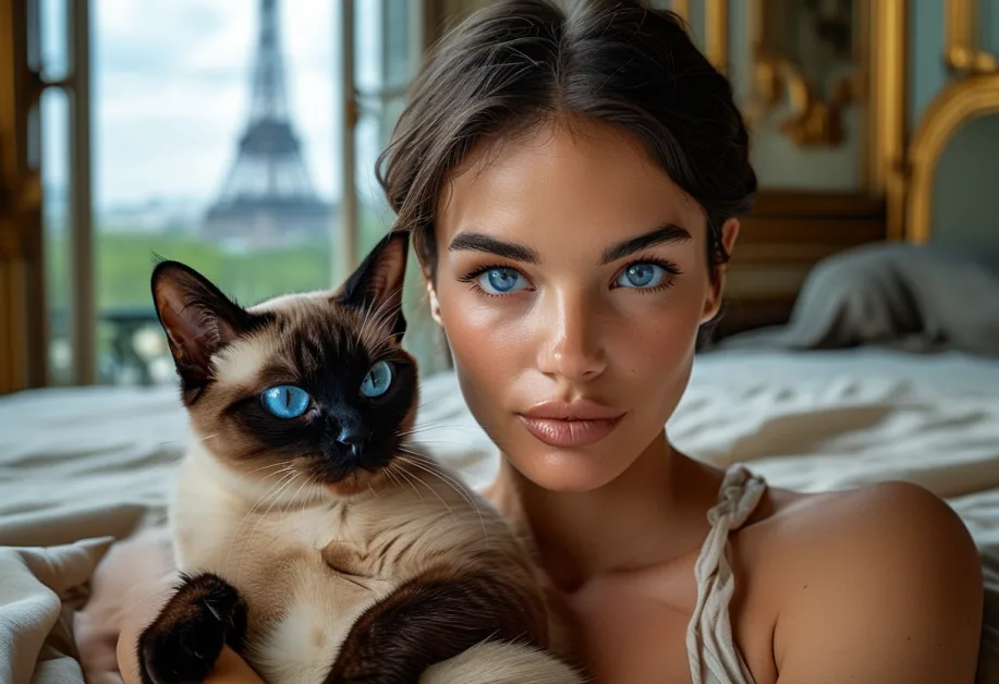 แมววิเชียรมาศนอนผ่อนคลายใกล้หอไอเฟล โชว์ความสง่างามและความผูกพันกับสถานที่สำคัญระดับโลก