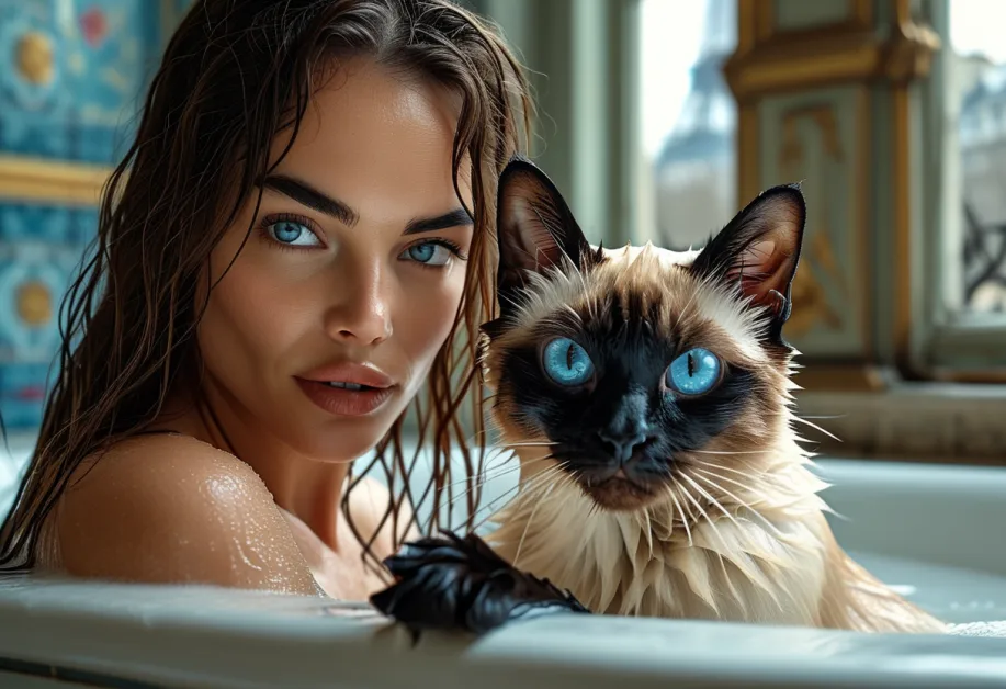 ภาพแมววิเชียรมาศเพ่งมองพร้อมฉากหลังหอไอเฟล อวดลุคสุดสง่าที่สะท้อนถึงความภูมิฐานของพันธุ์วิเชียรมาศ