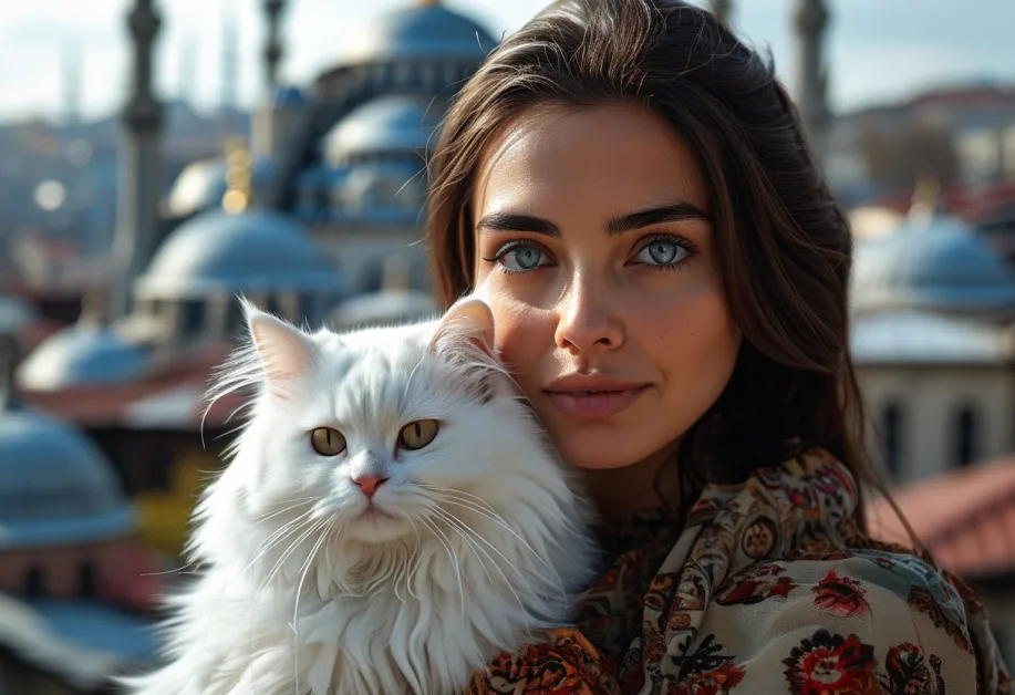 แมวเปอร์เซีย Hagia Sophia นอนเหยียดตัวบนพื้นพรมอย่างสบายใจ แสดงถึงนิสัยสงบและรักความอบอุ่นของสายพันธุ์นี้