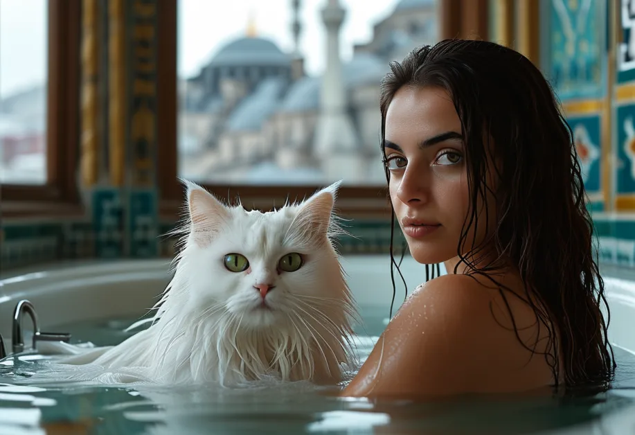 แมวเปอร์เซีย Hagia Sophia สีขาวบริสุทธิ์ ขนหนานุ่มเป็นเอกลักษณ์ แสดงถึงลักษณะเด่นของสายพันธุ์เปอร์เซียที่เป็นที่รักในครอบครัว