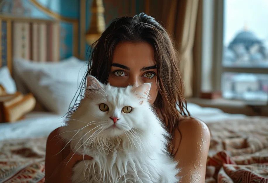 ภาพแมวเปอร์เซีย Hagia Sophia กับดวงตาสีทองอันสดใส โดดเด่นด้วยขนยาวฟูที่ต้องการการดูแลขนอย่างดีเพื่อรักษาความงามนี้