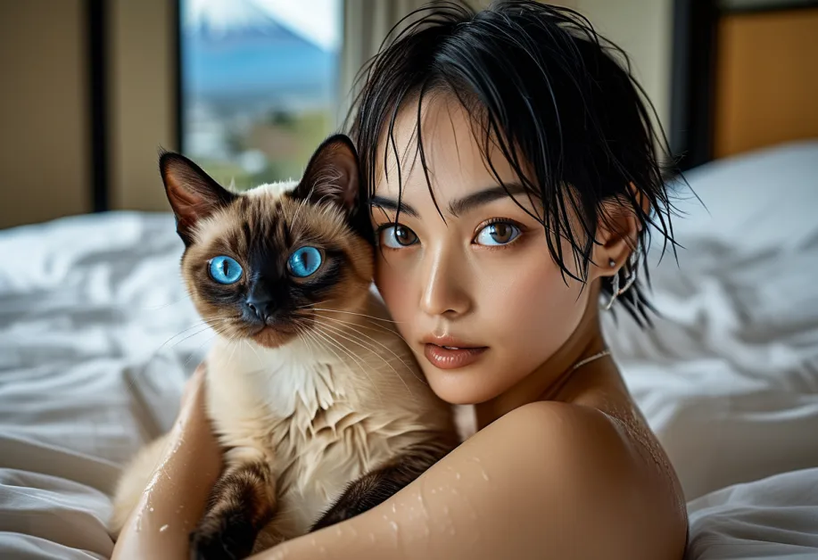 แมววิเชียรมาศนั่งชมวิวภูเขาไฟฟูจิในวันที่ท้องฟ้าโปร่ง – เผยถึงเสน่ห์และความอ่อนโยนของแมวสายพันธุ์นี้