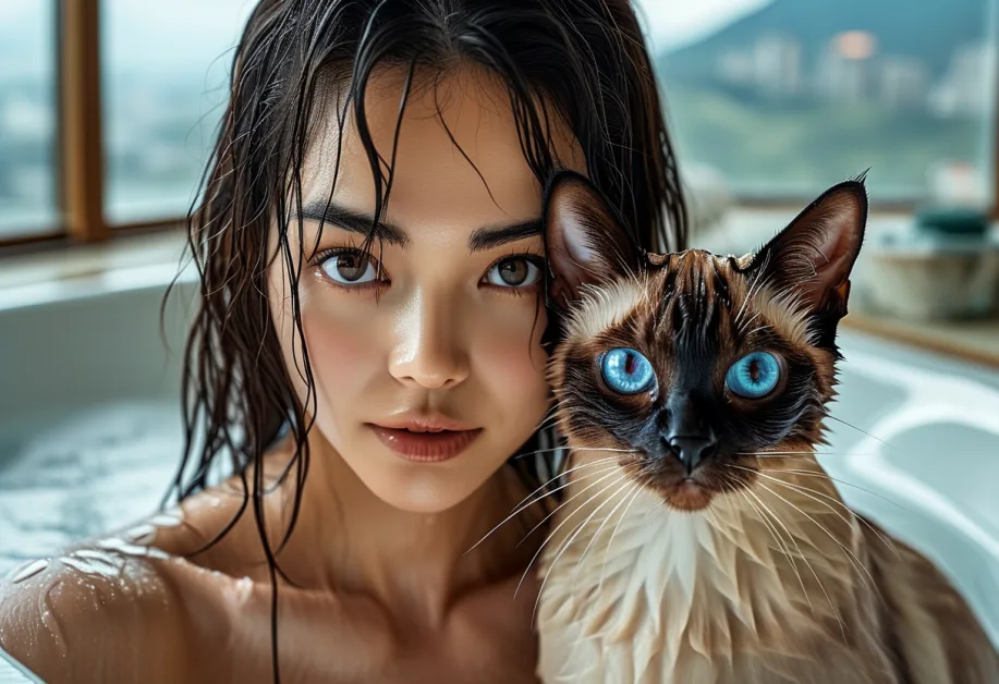 แมววิเชียรมาศนอนพักผ่อนอย่างสบายใจที่ภูเขาไฟฟูจิ – ท่าทางที่แสดงถึงการพักผ่อนอย่างเต็มที่ในบรรยากาศธรรมชาติ