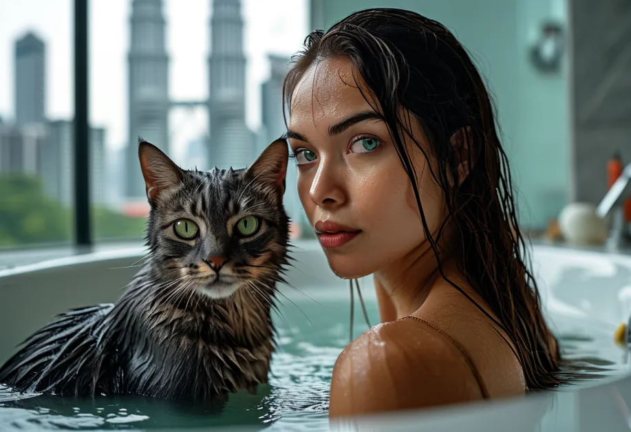 แมวโคราชบนพื้นทางเดิน ใกล้กับตึกแฝดเปโตรนาส ความงามที่ผสมผสานระหว่างธรรมชาติกับสถาปัตยกรรม