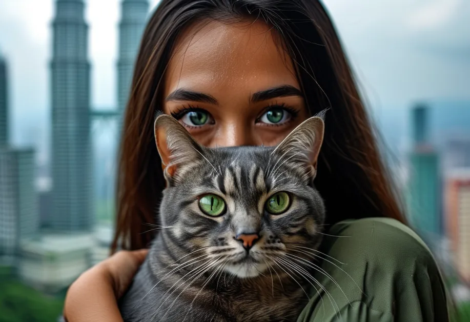 แมวโคราชกับวิวตึกแฝดเปโตรนาส ณ ใจกลางกัวลาลัมเปอร์ บรรยากาศที่เข้ากับความสง่างามของแมวพันธุ์ไทยแท้