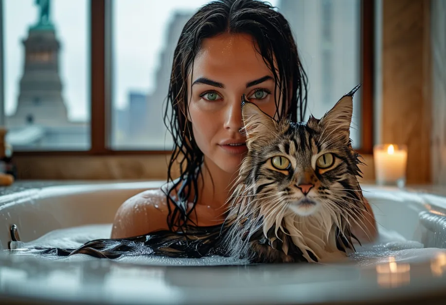 Close-up of Norwegian Forest Cat's Fluffy Coat - Nature-Inspired Beauty: ภาพระยะใกล้ของแมวนอร์วีเจียนฟอเรสต์ที่โชว์ขนยาวหนาและลวดลายที่สวยงาม ทำให้เห็นถึงลักษณะเด่นที่ปกป้องมันจากอากาศหนาวเย็น เหมาะสำหรับผู้ที่ชื่นชอบแมวพันธุ์ใหญ่