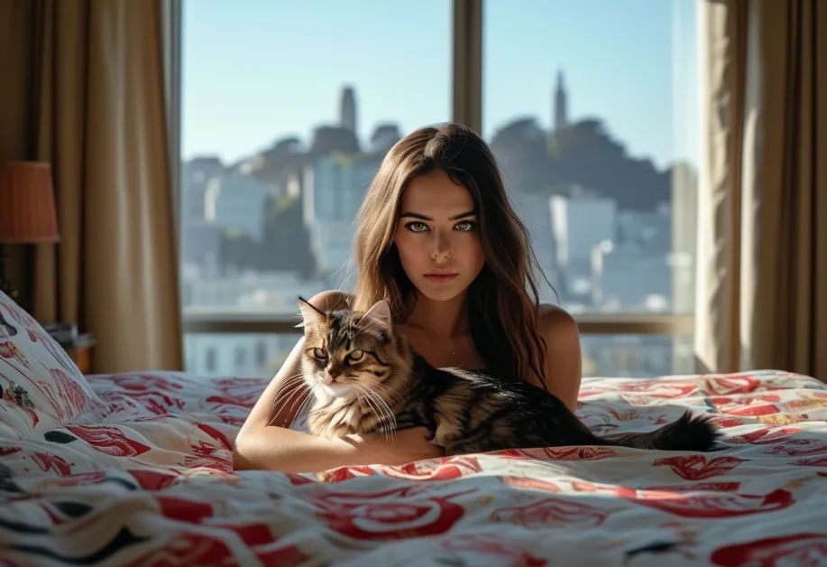 แมวไซบีเรียนขนยาวดูงดงามในอาคารทรานส์อเมริกา ไพรมิด ความนุ่มนวลของขนและบุคลิกที่ดูน่าเอ็นดูสะท้อนถึงธรรมชาติของพวกเขา