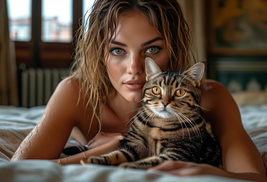 แมวอเมริกันชอร์ตแฮร์ขนสีเข้มบนสะพานเวนิส - ภาพแมวอเมริกันชอร์ตแฮร์บนสะพานเวนิส ขนลายสวยและท่าทางที่ทำให้หลงใหลในความงามของพันธุ์นี้