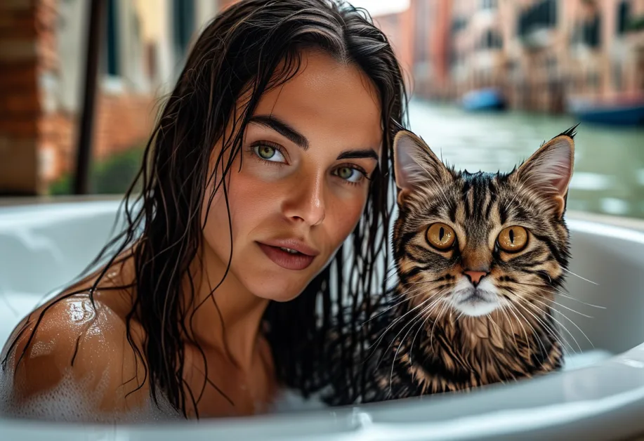 แมวอเมริกันชอร์ตแฮร์โพสต์ท่าน่ารักริมคลองเวนิส - แมวอเมริกันชอร์ตแฮร์ลายเสือกับฉากหลังของเวนิส ให้ภาพที่ผสมผสานระหว่างธรรมชาติและสถาปัตยกรรมเมือง