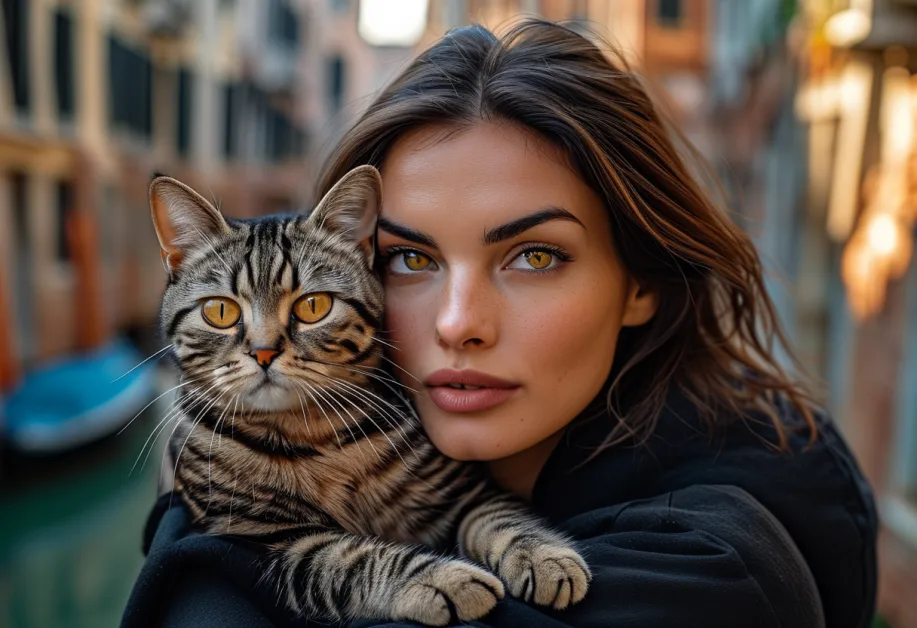 แมวอเมริกันชอร์ตแฮร์เดินริมคลองที่เวนิส - แมวอเมริกันชอร์ตแฮร์ในเมืองเวนิส พร้อมลวดลายขนสวยงามในทุกก้าวที่เดิน สะท้อนความสง่างามในทุกมุม