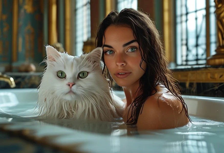 แมวเปอร์เซีย Versailles - ท่าทางขี้เล่นและมีเสน่ห์: แมวเปอร์เซียที่น่ารักกำลังเล่นอยู่บนพื้นพรมอันหรูหราใน Versailles Palace เสน่ห์ของความขี้เล่นและความนุ่มนวลทำให้ภาพนี้ดูอบอุ่น