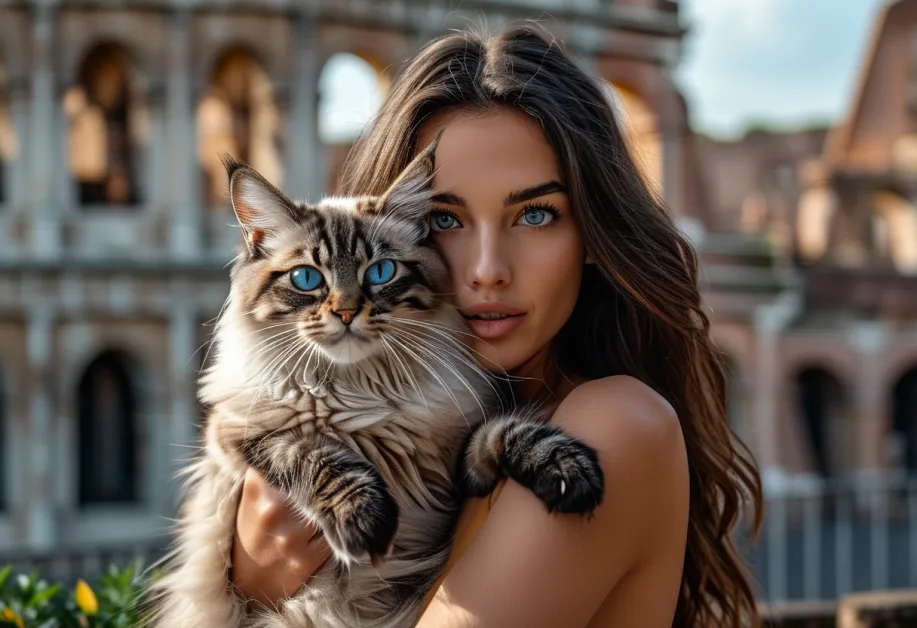 แมวบาหลีใต้เงาของโคลอสเซียม แสดงถึงการเชื่อมต่อระหว่างสิ่งมีชีวิตและสถาปัตยกรรมเก่าแก่