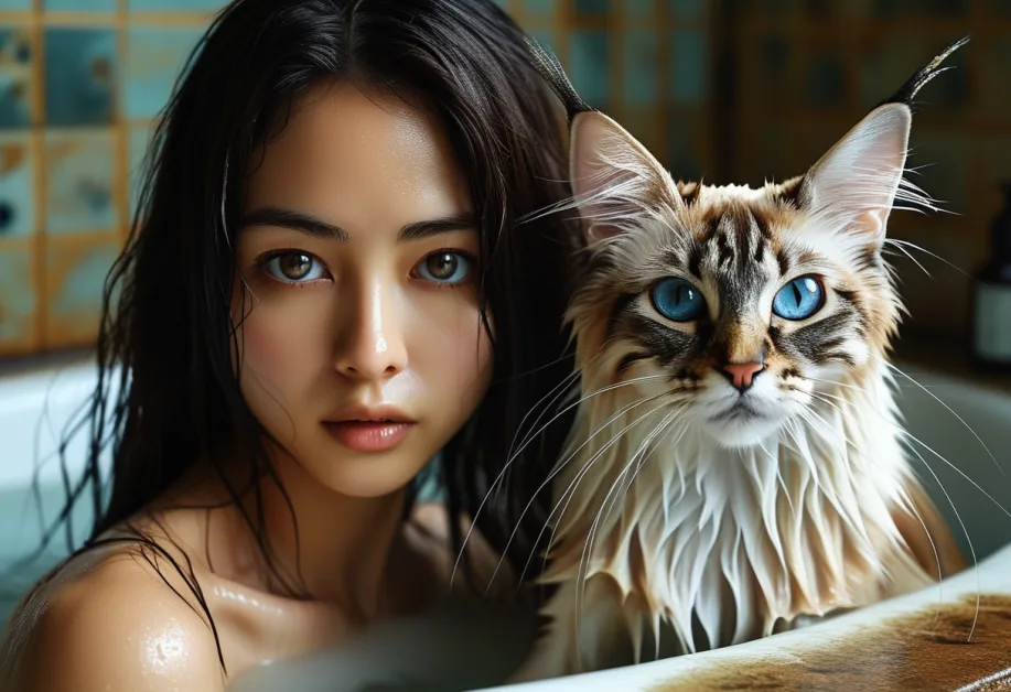 แมวบาหลีเดินสำรวจภูเขาไฟฟูจิ - ภาพแมวบาหลีเดินอย่างมีชีวิตชีวาผ่านทิวทัศน์ของภูเขาไฟฟูจิ แสดงให้เห็นถึงความอยากรู้อยากเห็นและพลังงานที่เต็มเปี่ยม