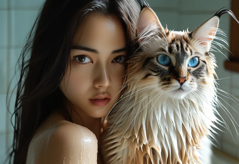 แมวบาหลีขนสีน้ำตาลอ่อนกับภูเขาไฟฟูจิในฉากหิมะ - ฉากหิมะที่เพิ่มความงามให้แมวบาหลีขนฟูนุ่มนวลขณะเพลิดเพลินกับภูมิทัศน์ของภูเขาไฟฟูจิในระยะไกล