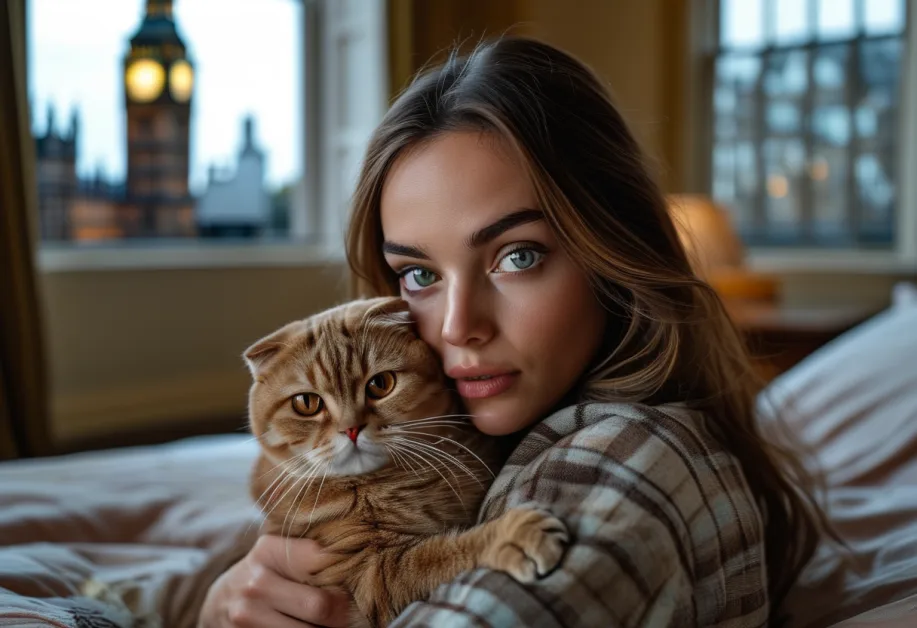 ภาพแมวสก็อตติชโฟลด์และ Big Ben ในลอนดอน ฉากที่เติมเต็มความสดใสและเป็นที่น่าประทับใจ