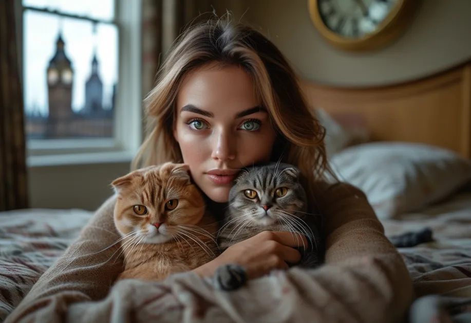 น้องแมวสก็อตติชโฟลด์น่ารักกับฉากหลัง Big Ben ให้บทความของคุณดึงดูดสายตาและเพิ่มมิติ