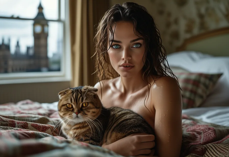 แมวสก็อตติชโฟลด์นั่งมอง Big Ben อย่างสง่างาม เพิ่มเสน่ห์ให้กับบทความที่เน้นความน่ารัก