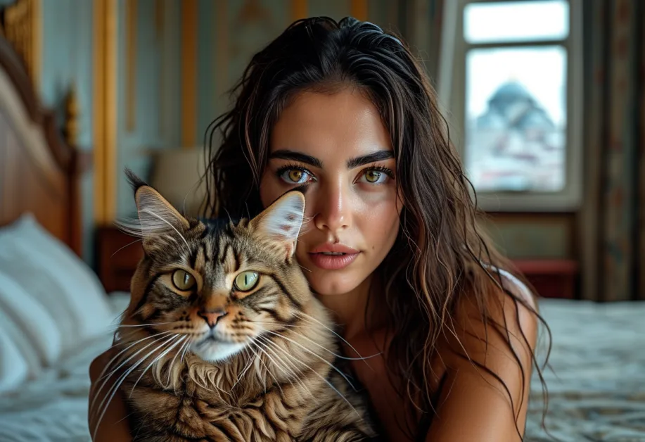 แมวเมนคูนขนยาวในวิหาร Hagia Sophia สุดคลาสสิก – ภาพแมวเมนคูนในสถานที่ประวัติศาสตร์ Hagia Sophia แสดงถึงความสง่างามและความคลาสสิกที่ผสานกันได้อย่างลงตัว