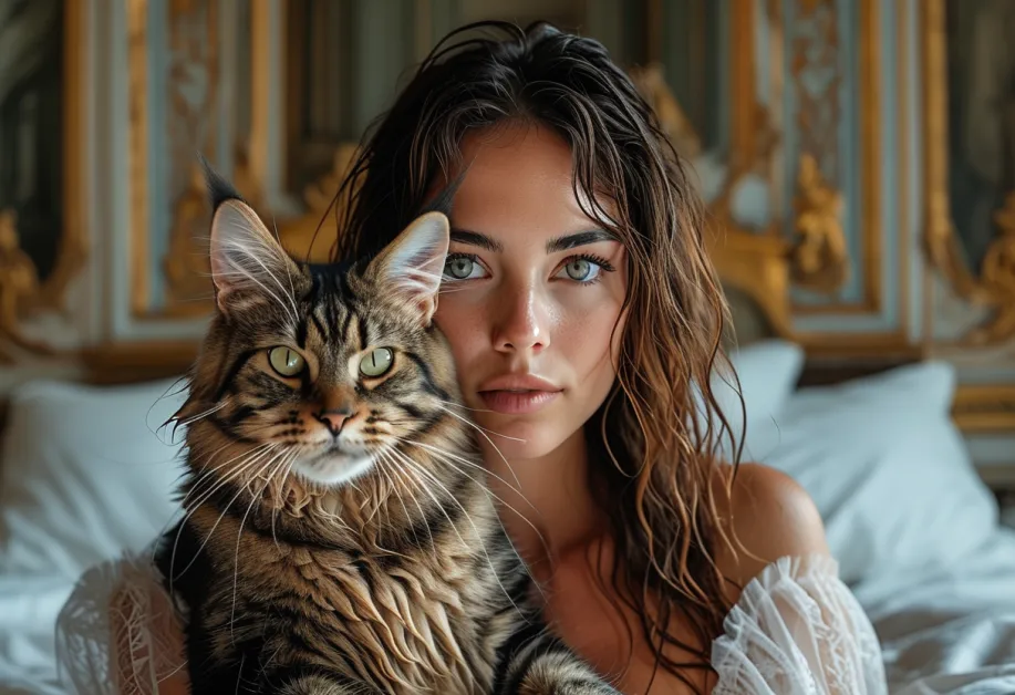 แมวเมนคูนขนหนากับบรรยากาศสุดคลาสสิกของแวร์ซายส์ – ภาพแมวเมนคูนในมุมสุดคลาสสิกของพระราชวังแวร์ซายส์ ให้บรรยากาศที่หรูหราและทรงเกียรติ