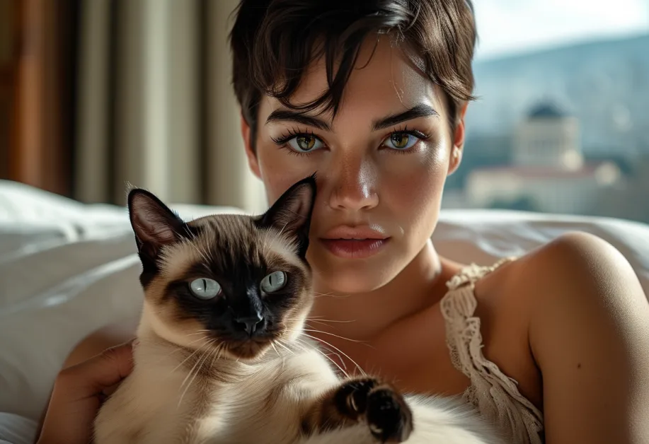 แมว Tonkinese จ้องมองเส้นขอบฟ้าของอะโครโพลิส: แมว Tonkinese ที่ยืนหยัดจ้องมองเส้นขอบฟ้าอันเก่าแก่ของ Acropolis สร้างฉากที่กลมกลืนกันของประวัติศาสตร์และความสง่างามของแมว