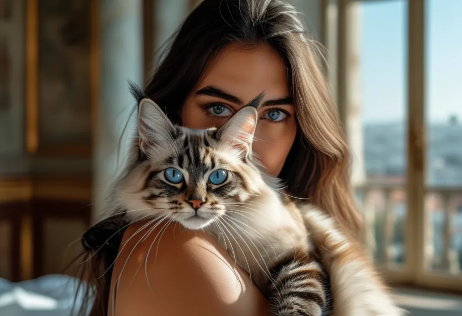 แมวบาหลีท่ามกลางวิวอันงดงามของอะโครโพลิสเอเธนส์ แสดงถึงความสงบสุขและความสนุกสนานในสถานที่ประวัติศาสตร์