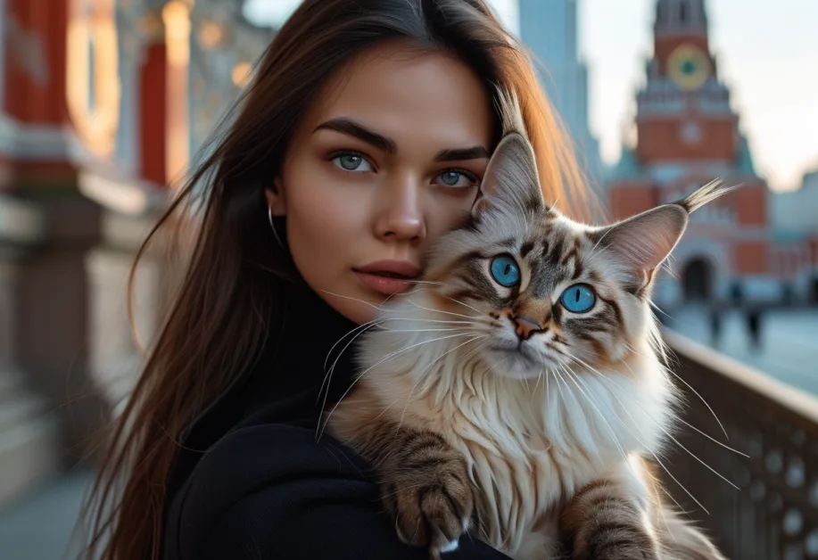 แมวบาหลีอยู่ในจัตุรัสแดงท่ามกลางแสงแดดที่สดใส แสดงถึงความกระตือรือร้นและความเป็นธรรมชาติในตัวของมัน