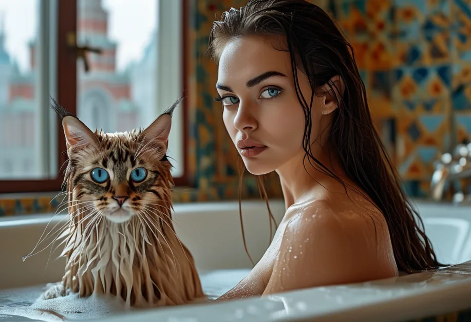 แมวบาหลีกำลังเดินเล่นในจัตุรัสแดง สะท้อนความเป็นมิตรและรักการสำรวจของแมวสายพันธุ์นี้ พร้อมพื้นหลังที่เป็นสัญลักษณ์ของเมือง