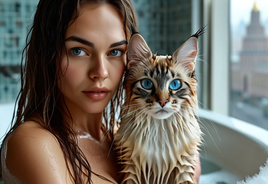 ภาพใกล้ชิดของแมวบาหลีบนพื้นที่จัตุรัสแดง แสดงให้เห็นถึงลักษณะขนที่อ่อนนุ่มและดวงตาที่สดใสที่ทำให้หลงใหล