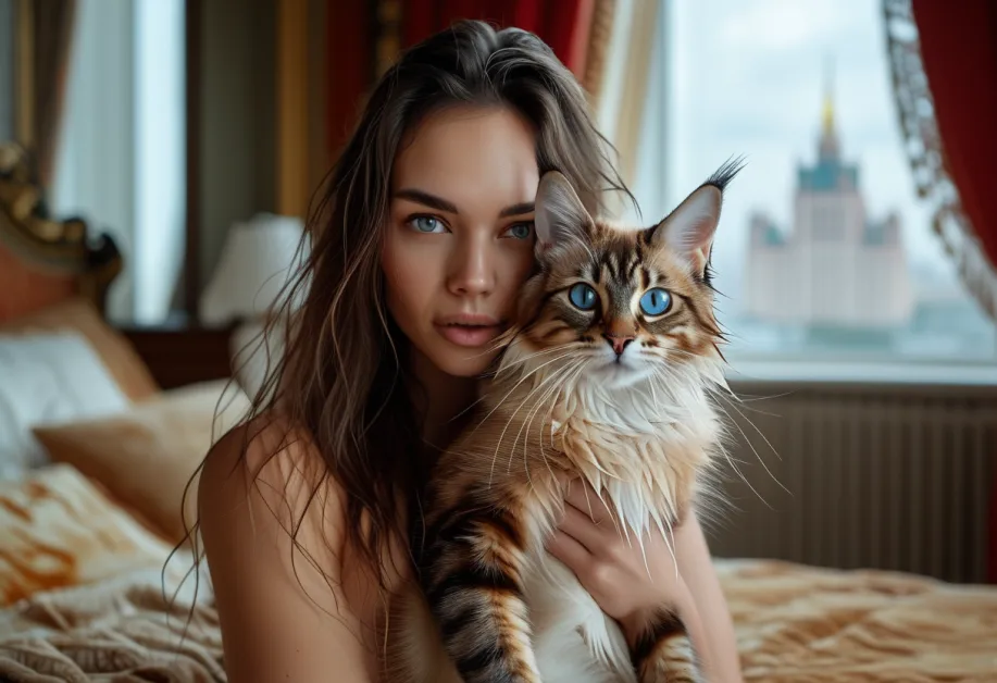 แมวบาหลียืนอยู่บนพื้นที่สูงในจัตุรัสแดง ขณะที่มองดูรอบ ๆ อย่างสนใจ เป็นภาพที่เต็มไปด้วยความฉลาดและพลังงานที่มีชีวิตชีวา