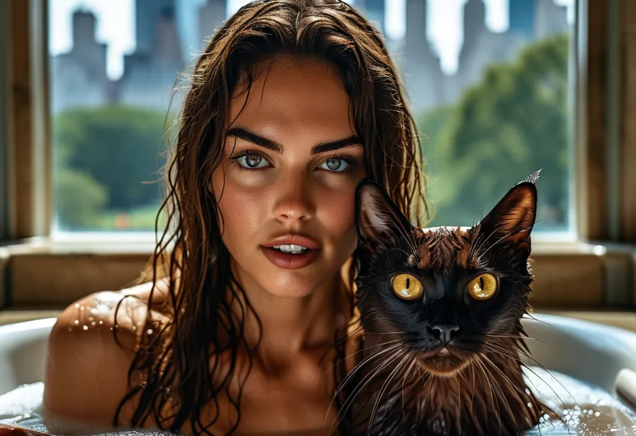 แมวเบอร์มิสในอิริยาบถที่อบอุ่น - แมวพันธุ์เบอร์มิสพักผ่อนในมุมโปรดของ Central Park Tower เพิ่มความอบอุ่นให้ภาพรวม