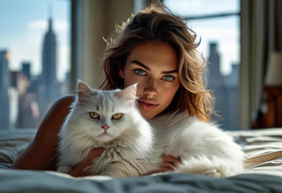 แมวแมนซ์เพลิดเพลินกับวิวเซ็นทัลพาร์ค - แมวแมนซ์ที่น่ารักตัวนี้อาบแดดในบรรยากาศของเซ็นทรัลพาร์คทาวเวอร์ที่เปล่งประกายความสงบและความพึงพอใจ