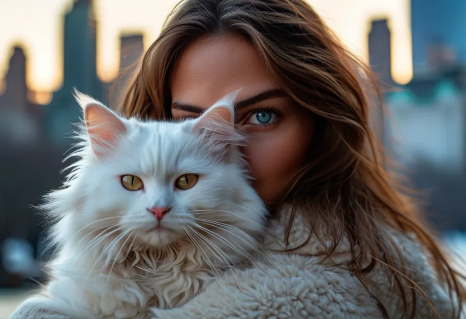 เซ็นทรัล พาร์ค ทาวเวอร์ และ Manx Cat - แมว Manx ที่มีเสน่ห์โพสท่าอย่างสง่างามโดยมี Central Park Tower อันเป็นสัญลักษณ์เป็นฉากหลัง แสดงให้เห็นถึงความสง่างามและความเงียบสงบ