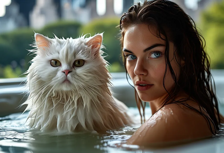 ช่วงเวลาขี้เล่นของแมวแมนซ์ใกล้เซ็นทรัลพาร์คทาวเวอร์ - ถ่ายภาพแมวแมนซ์ขี้เล่นเพลิดเพลินกับสภาพแวดล้อมโดยมีเซ็นทรัลพาร์คทาวเวอร์เป็นฉากหลัง