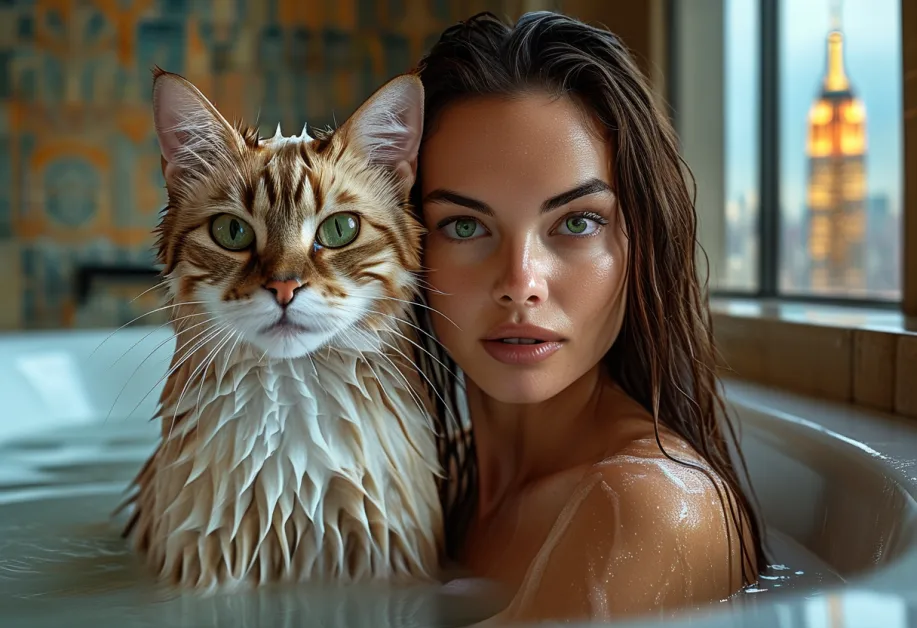 แมวเบอร์มิลล่ากับมุมมองใหม่ในใจกลางเมืองใหญ่ - แมวเบอร์มิลล่าที่น่ารักนั่งบนระเบียง มองไปที่ Empire State Building พร้อมเผยขนสีเทาเงาวาวสุดพิเศษ