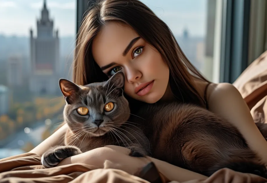 แมวเบอร์มิสในท่าทางที่สงบสุขและผ่อนคลาย ดวงตาสดใสชวนให้หลงใหลในความน่ารัก