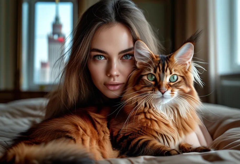 เจ้าเหมียวโซมาลีและวิวตึกสูงที่น่าประทับใจ - ชมความมีชีวิตชีวาของโซมาลีในภาพที่เต็มไปด้วยแสงสีของเมือง