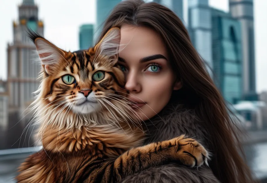 แมวโซมาลีแสนสง่างามกับวิวตึก Federation Tower - ชื่นชมความน่ารักและพลังงานสูงของแมวโซมาลีในฉากหลังของ Federation Tower อันสวยงาม