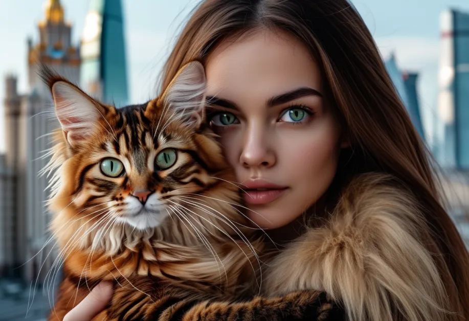 แมวโซมาลีกับฉากวิวตึกสุดโรแมนติก - ผสมผสานความน่ารักของเจ้าเหมียวกับทิวทัศน์ที่ชวนฝันของ Federation Tower