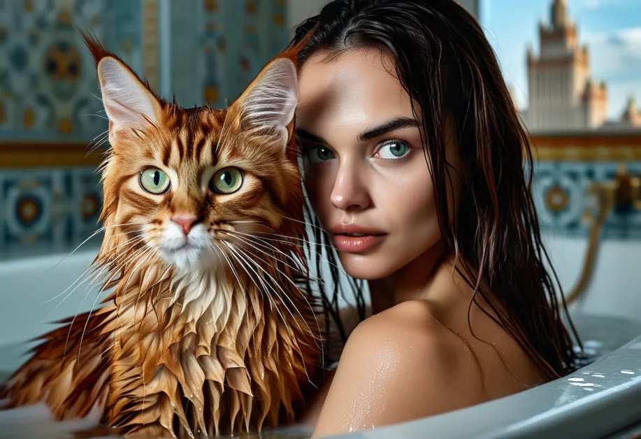 แมวโซมาลีกับการโพสท่าสมบูรณ์แบบ - สัมผัสเสน่ห์ของเจ้าเหมียวในฉากที่มีตึก Federation Tower เป็นฉากหลัง