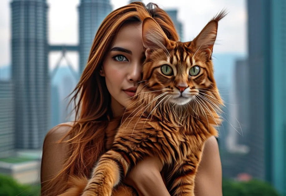 แมวโซมาเลียนอนอยู่บนพื้นผิวที่นุ่มนวลเน้นขนที่หรูหราและบุคลิกที่เงียบสงบ