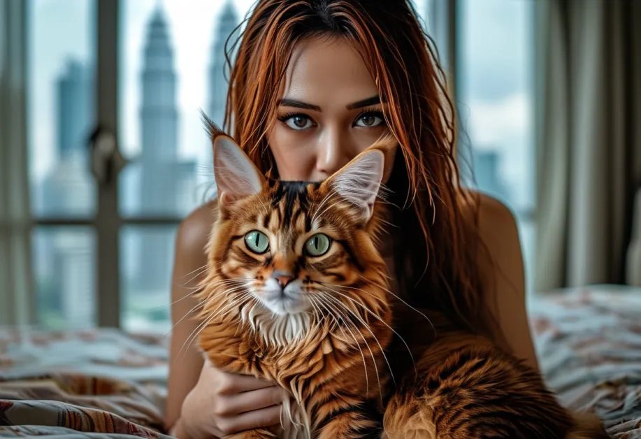 แมวโซมาเลียยืดกลางเส้นยืด โชว์ร่างกายที่ว่องไวและจิตวิญญาณที่มีชีวิตชีวา