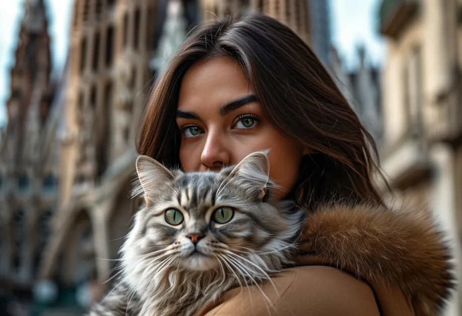 Sagrada Familia Tiffany Cat - ภาพแมวทิฟฟานี่สุดสง่างามในมุมมองที่โดดเด่น ขนเงางามและสีสันสะกดใจ ท่ามกลางแสงธรรมชาติที่ลงตัว