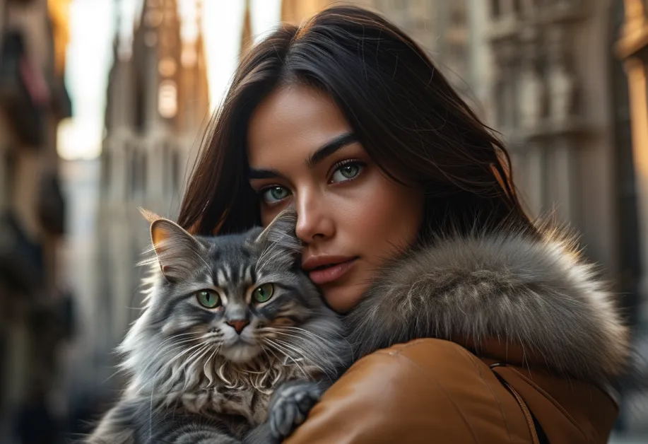 Sagrada Familia Tiffany Cat - ภาพแมวทิฟฟานี่สุดหรูหราในท่าทางที่แสนสง่างาม ขนเงางามที่แสดงถึงการดูแลอย่างพิถีพิถัน