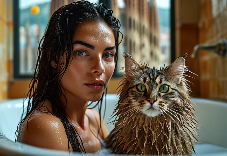 Sagrada Familia Tiffany Cat - แมวทิฟฟานี่สุดน่ารักในฉากหลังที่อบอุ่น แสดงถึงบุคลิกภาพที่โดดเด่นและความมั่นใจ