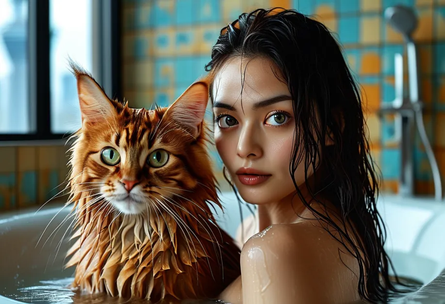 แมวโซมาเลียในแอ็คชั่นโดยมีโตเกียวสกายทรีอยู่เบื้องหลัง - ชมแมวโซมาเลียที่มีชีวิตชีวาเคลื่อนไหว พร้อมกับโตเกียวสกายทรีที่สวยงามทําให้ฉากที่งดงามสมบูรณ์